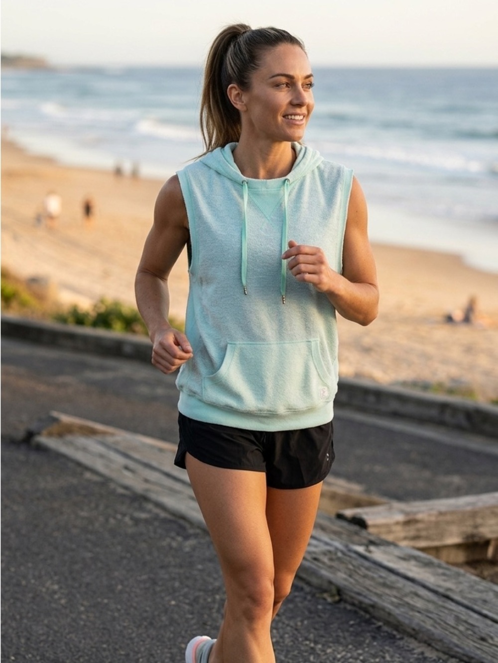 BONDI BORN | BONDI Active | Mint Green Terry Sleeveless Hoodie